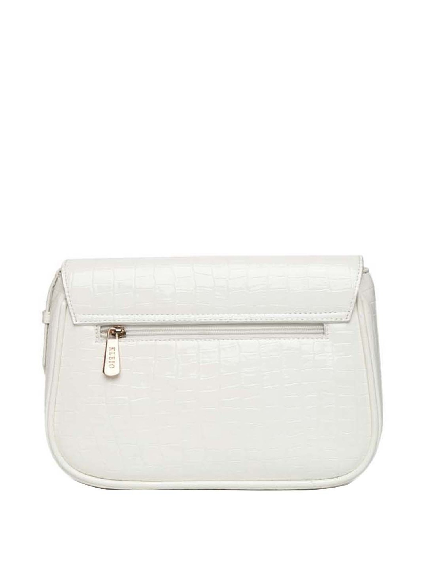 KLEIO White Textured Medium Shoulder Bag