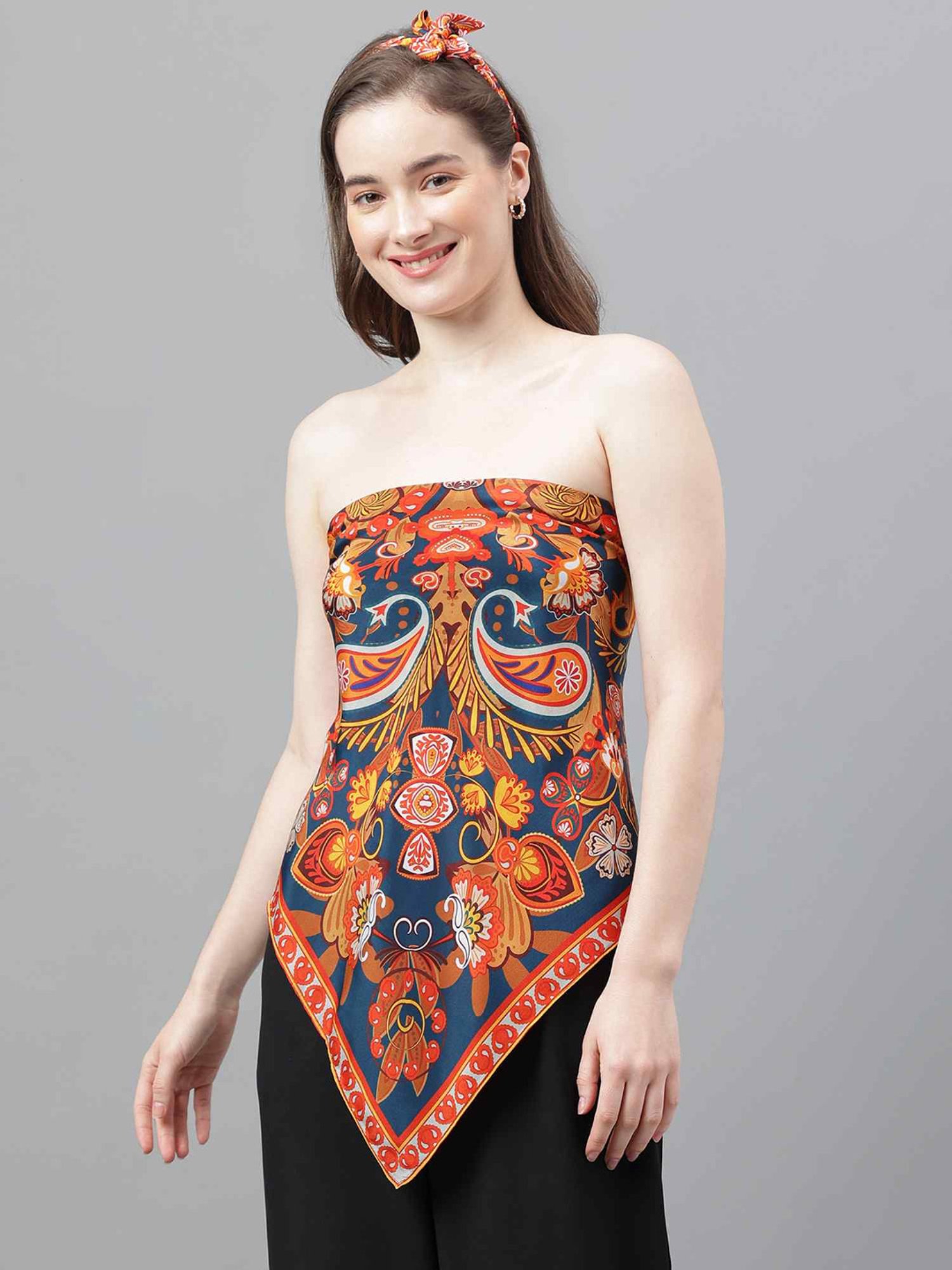 Tossido Blue Printed Scarf & Bag Scarf Set