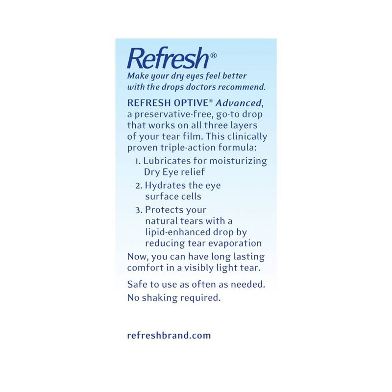Refresh Optive Advanced Preservative Free Lubricant Eye Drops - 30ct