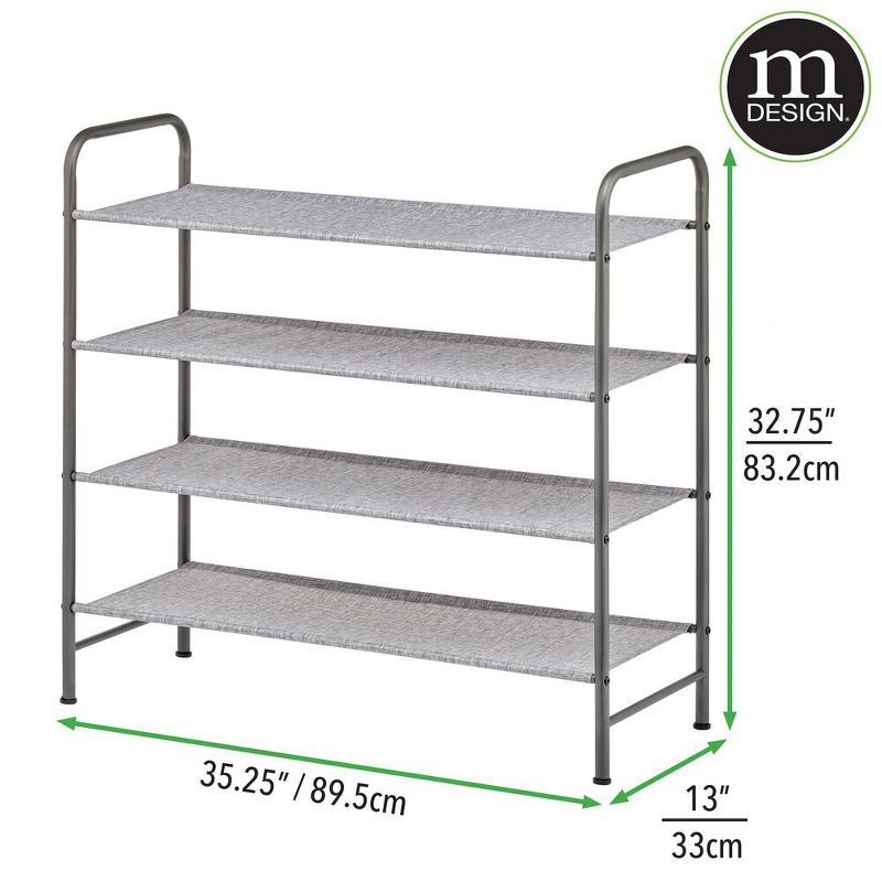 mDesign Metal and Polyester 4 Tier Shoe Storage Organizer Rack - Graphite/Gray