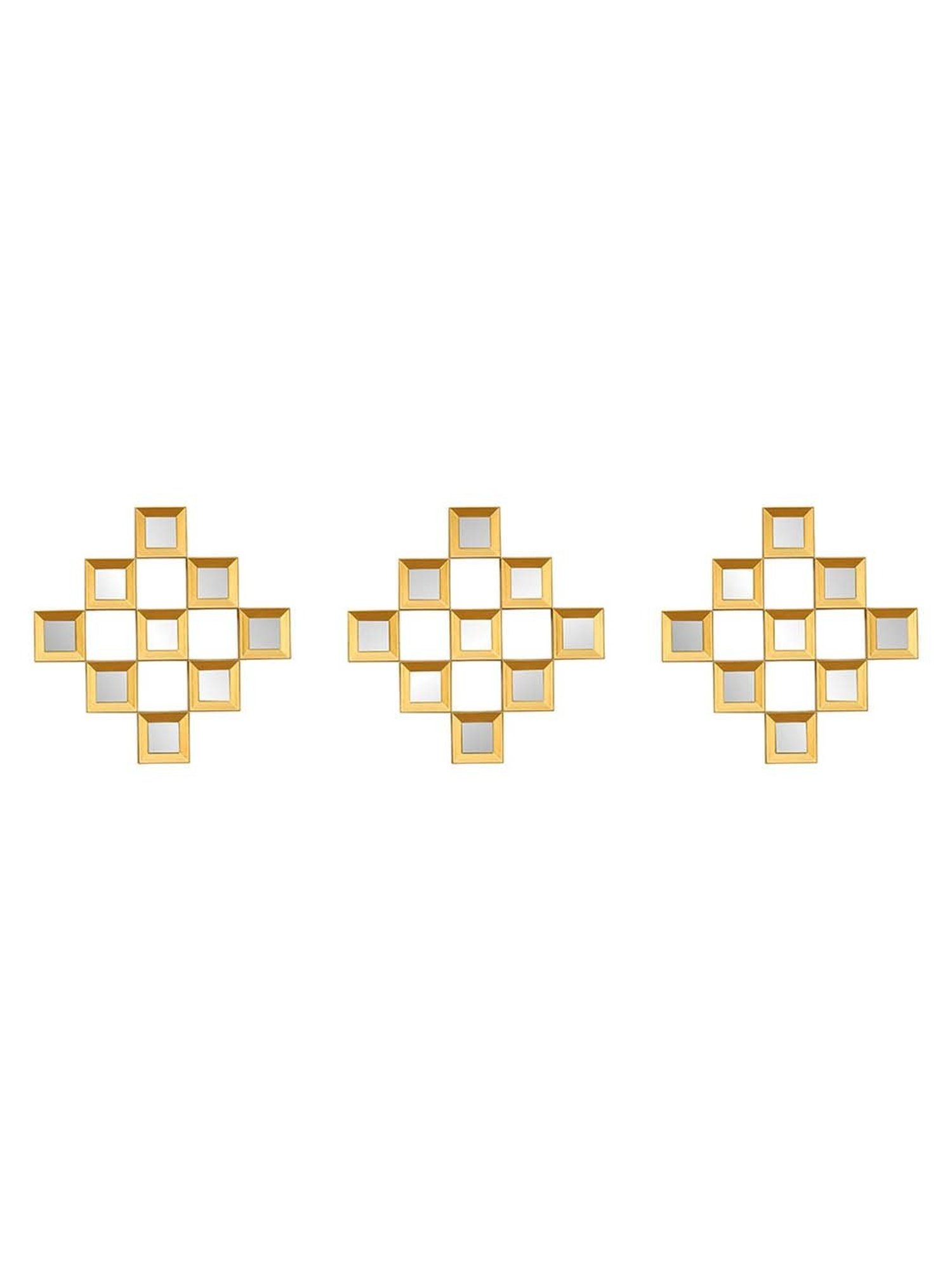 @home Gold Glass Square Shaped Decorative Mirrors - Set of 3