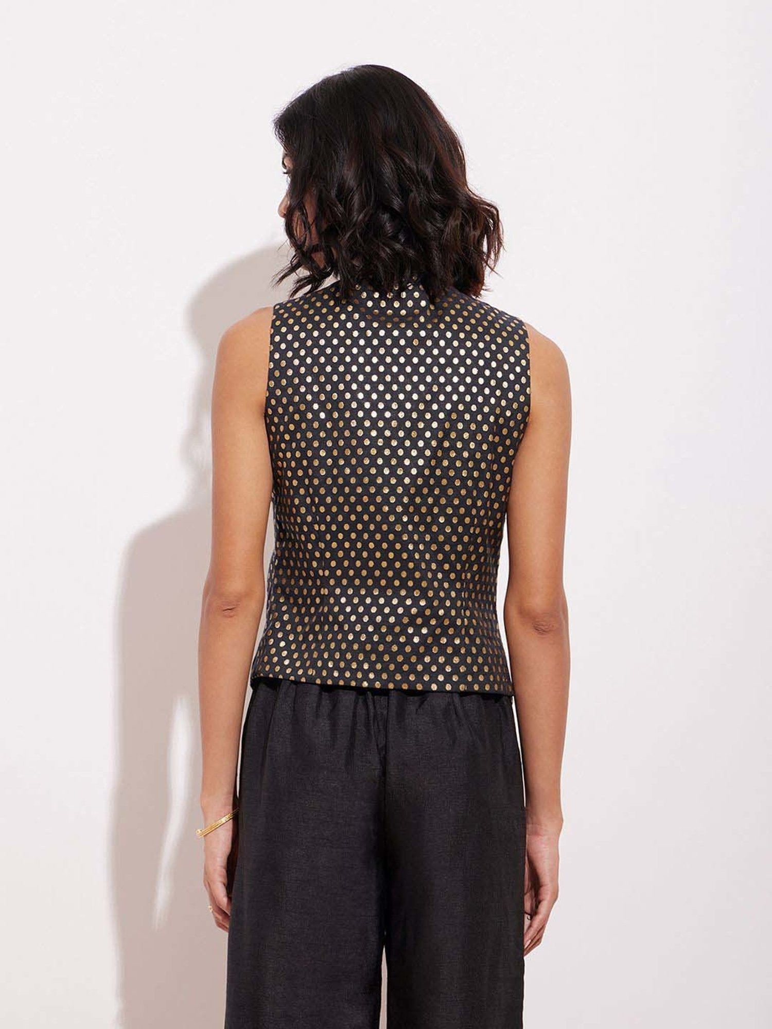 Pink Fort Black Cotton Printed Waistcoat