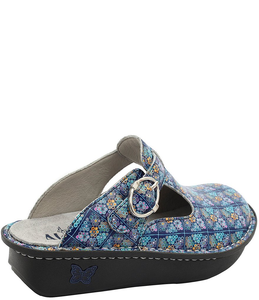 Alegria Classic Rose's Blue Quilt Print Leather Clogs