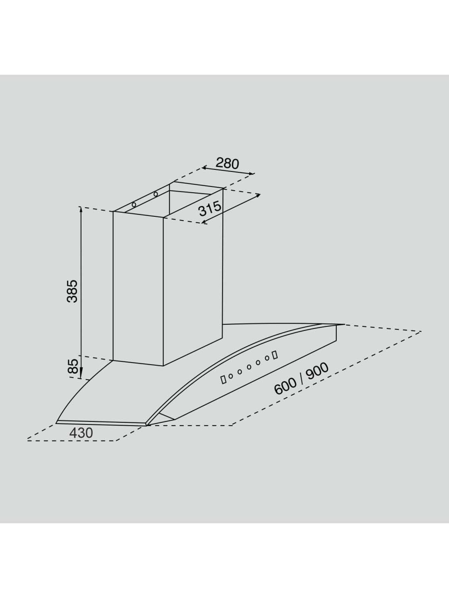 Glen CH6058BLAC60 1200CMH 60cm Wall Mounted Chimney (Black)