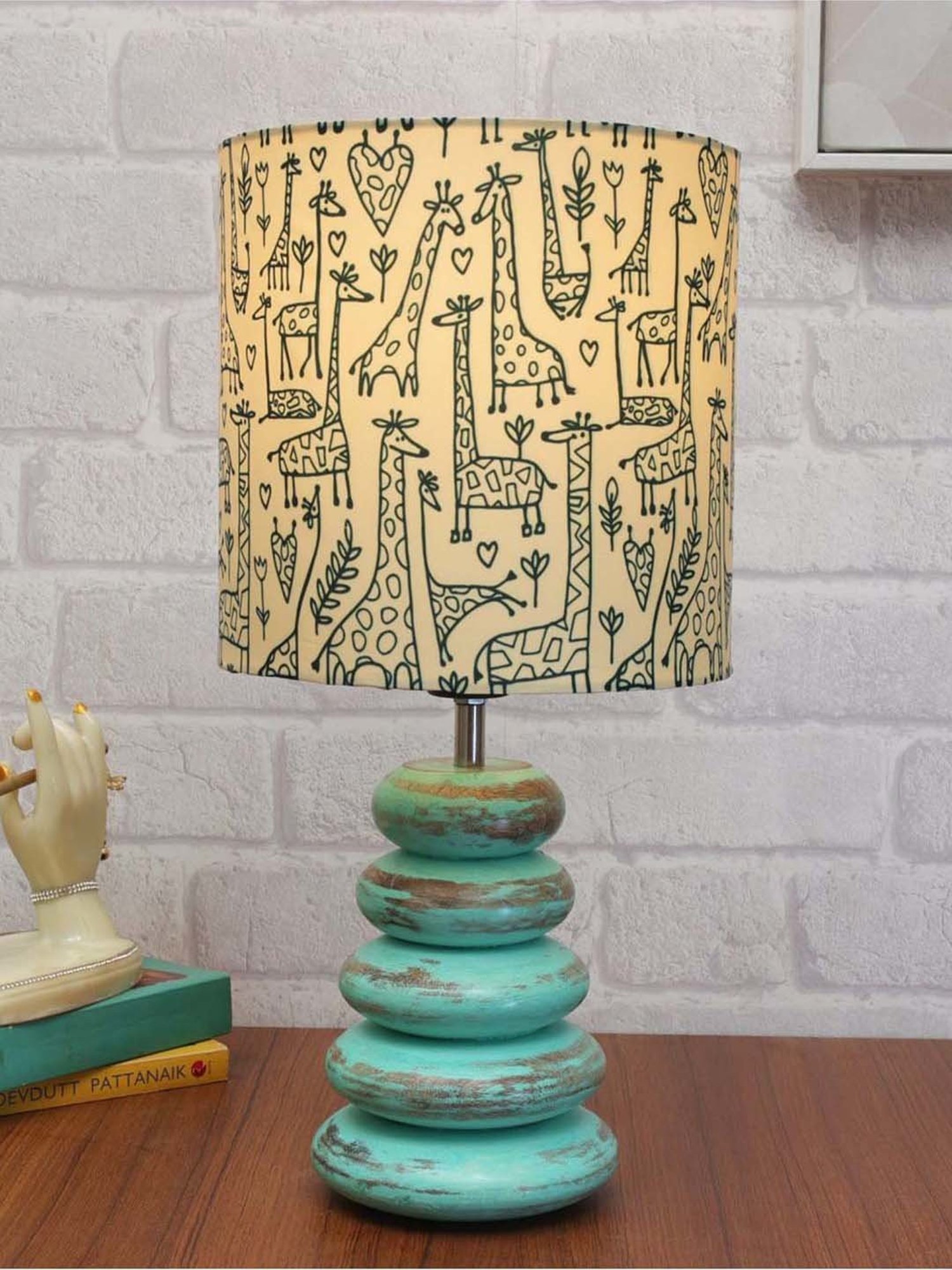 Homesake Off-White & Green Wood Bedside Desk Nightstand Table Lamp