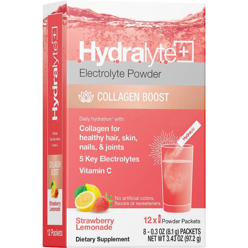Hydralyte Hydration + VERISOL Collagen Powder Packs - Strawberry Lemonade - 12ct