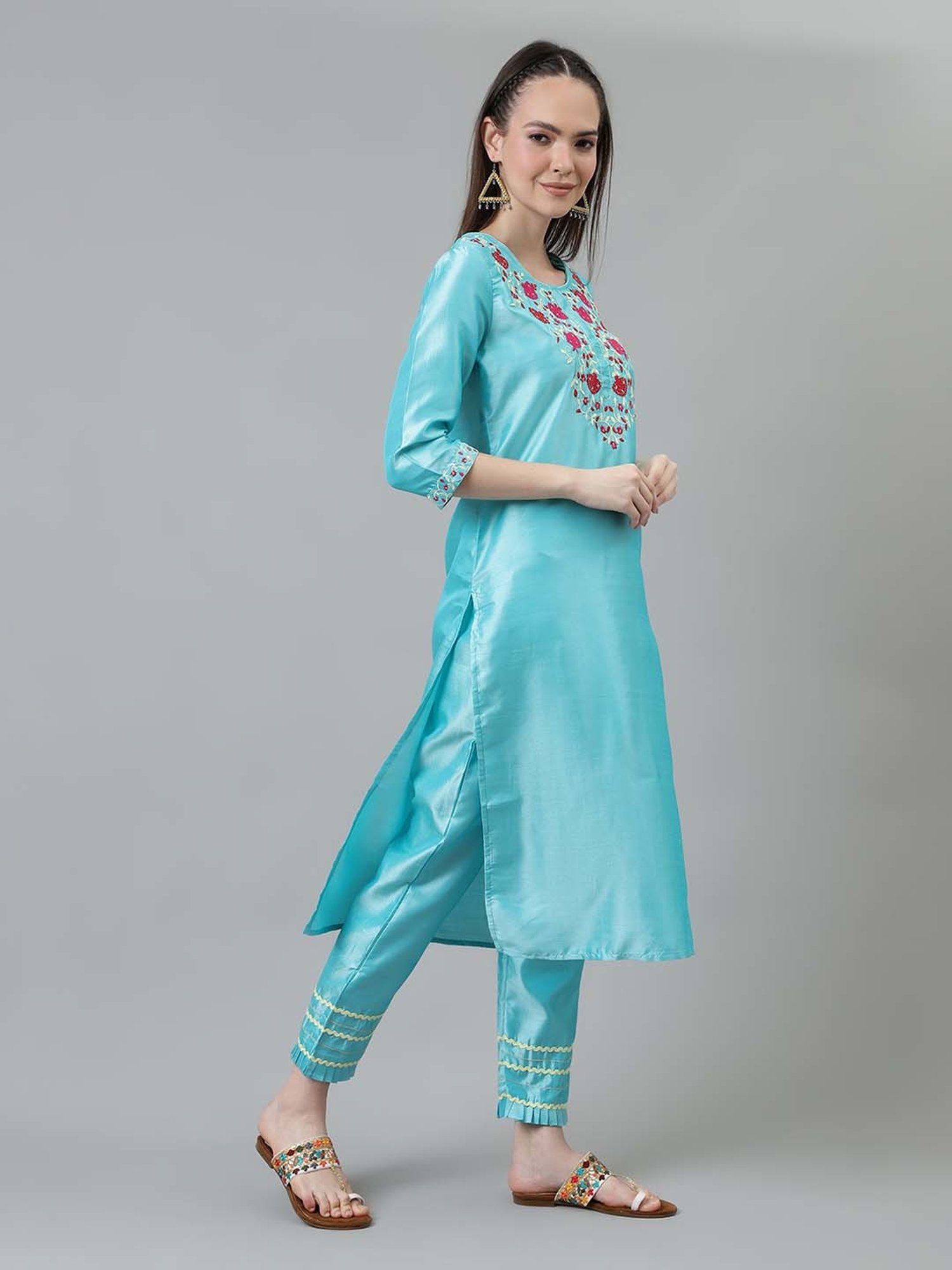 URBAN MYSTIC Black Rayon Embroidered Kurta & Sharara Set