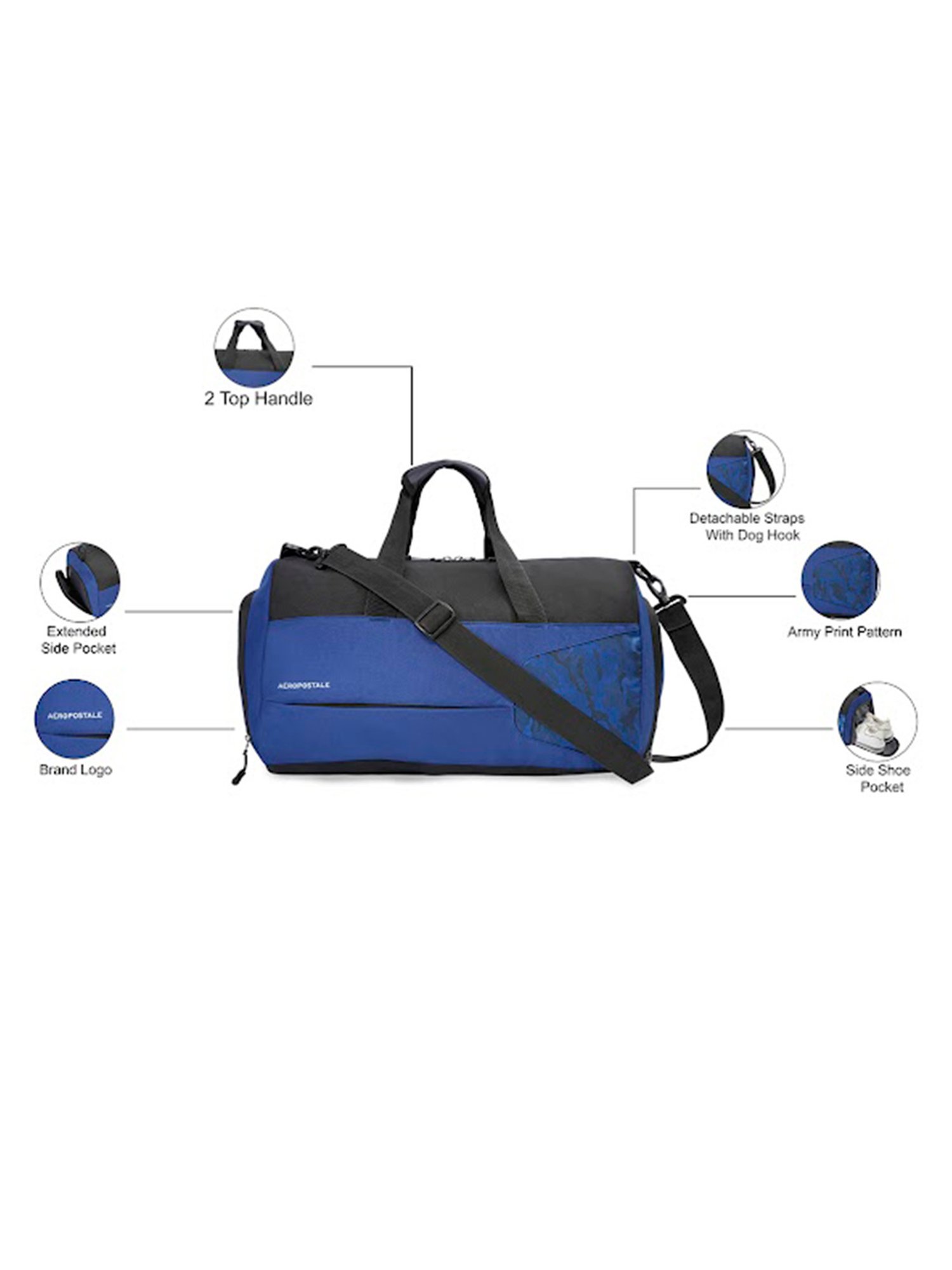 Aeropostale Granger Blue & Black Polyester Color Block Duffle Bag