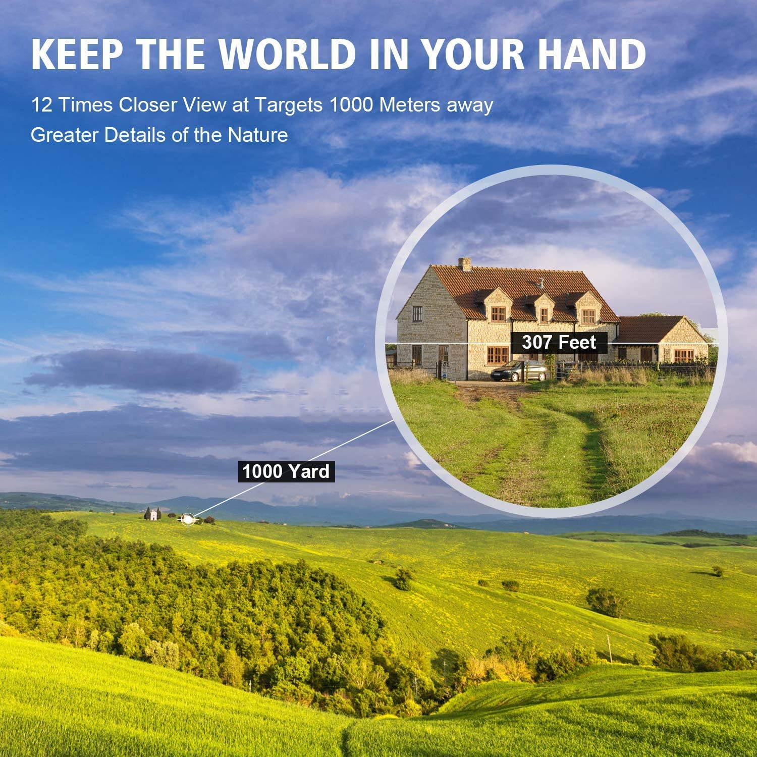 12x42 Powerful Binoculars with Clear Weak Light Vision - Lightweight (1.1 lbs.) Binoculars for Birds Watching Hunting Sports - Large Eyepiece Binoculars for Adults with BAK4 FMC Lens