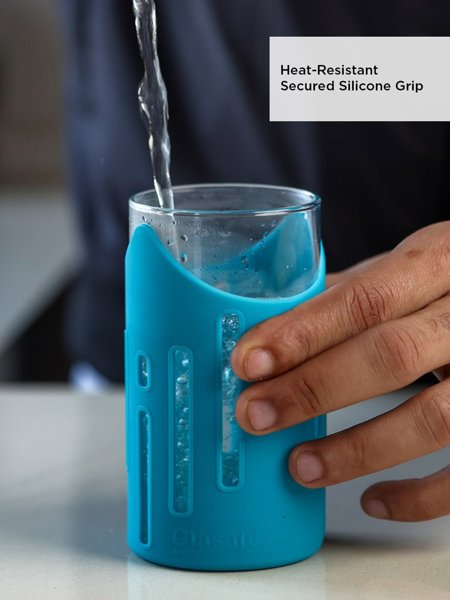 Glasafe Tranquil Teal Borosilicate Bottle with 4 Drinking Glasses