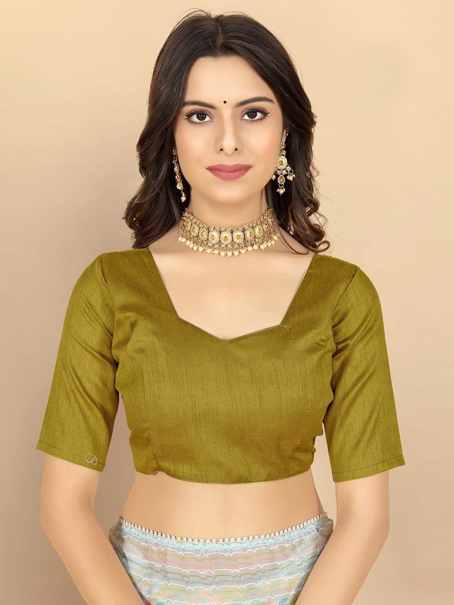 Rangita Green Leheria Striped Saree With Blouse