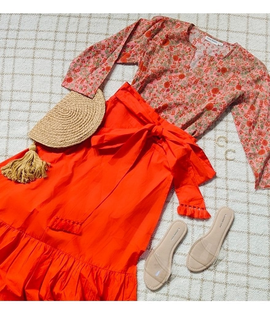 Roller Rabbit Split V-Neck Floral Print Cotton Voile Matching Tunic