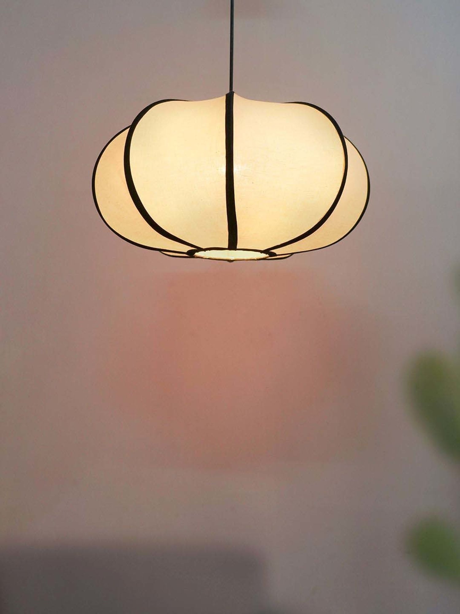 FOS LIGHTING White & Black Fabric Pumpkin-Shaped Hanging Light