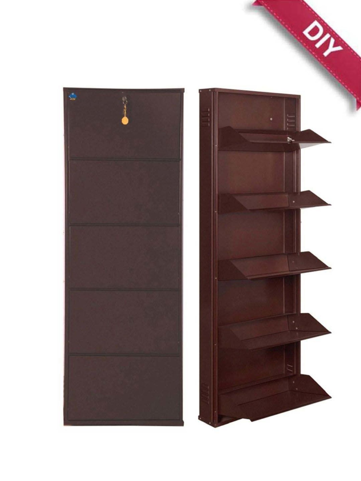 Delite Kom Metal Shoe Rack - 20" 5 Shelf, Coffee, PowderCoat, Wall Mount, DIY