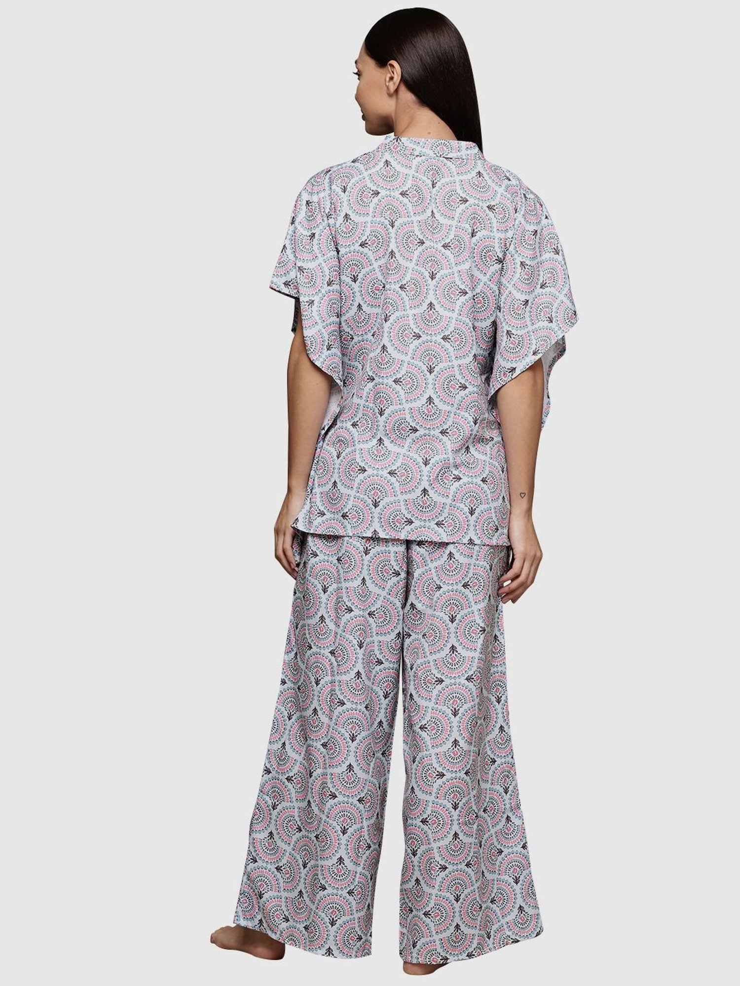 Ziyaa Grey Printed Kaftan Pyjama Set