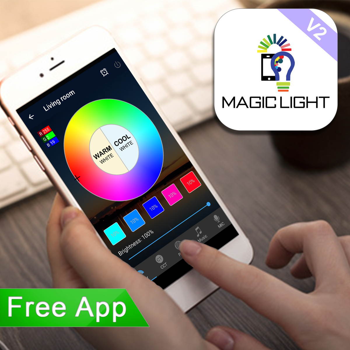 MagicLight Smart Light Bulb (60w Equivalent), A19 7W Multicolor 2700k-6500k Dimmable WiFi LED Bulb, Compatible with Alexa Google Home Siri IFTTT
