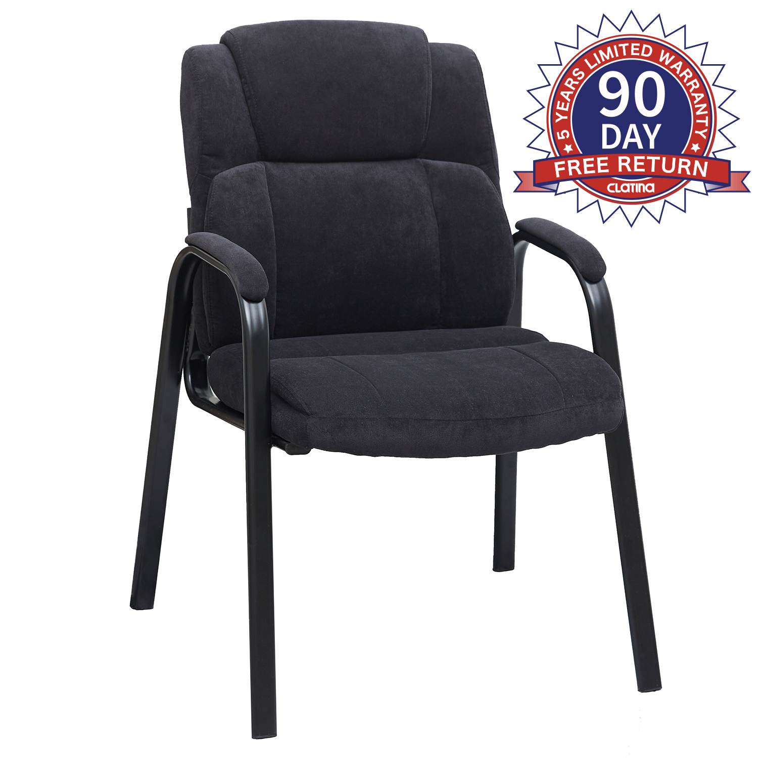 CLATINA Upholstered Guest Chair with Padded Arm Rest for Reception Meeting Conference and Waiting Room Side Office Home Black