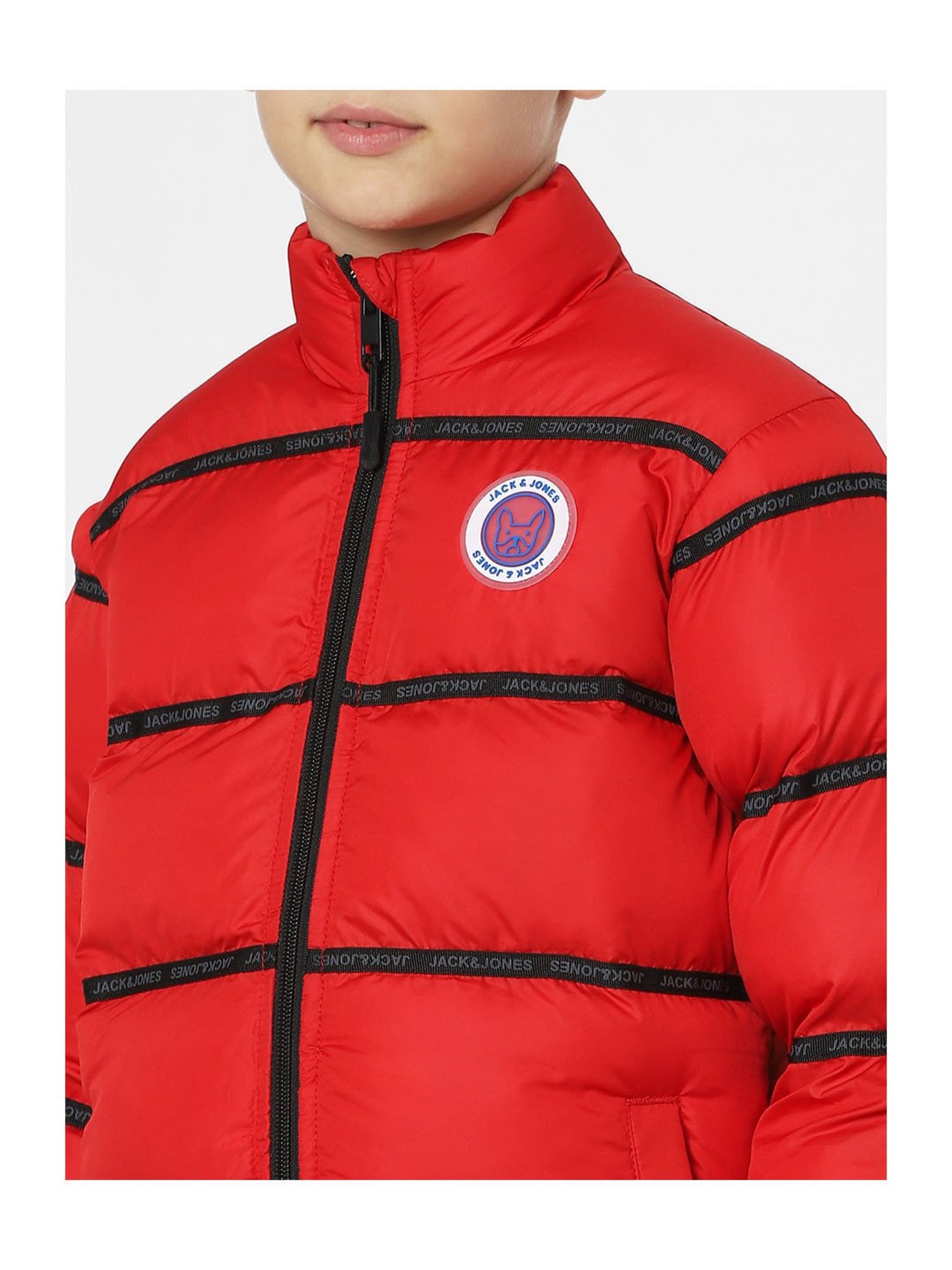 Jack & Jones Junior Red Quilted Full Sleeves Puffer Jacket
