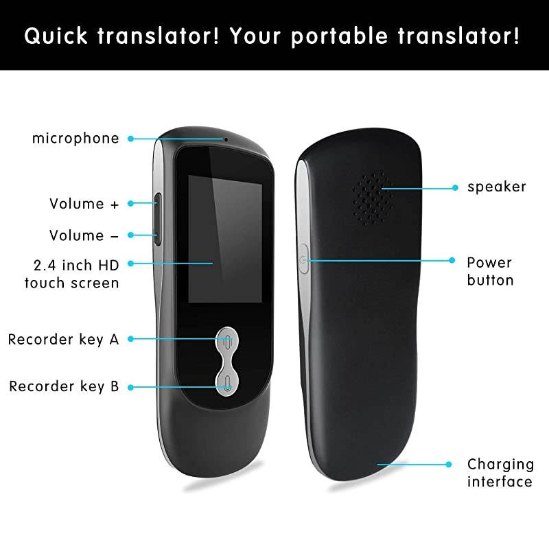 Voice Translator Device with 2.4 Inch IPS Touch Screen 4G WiFi Two Way Real Time Instant Language Translator Support 26 Languages for Learning Travel Shopping Business Black