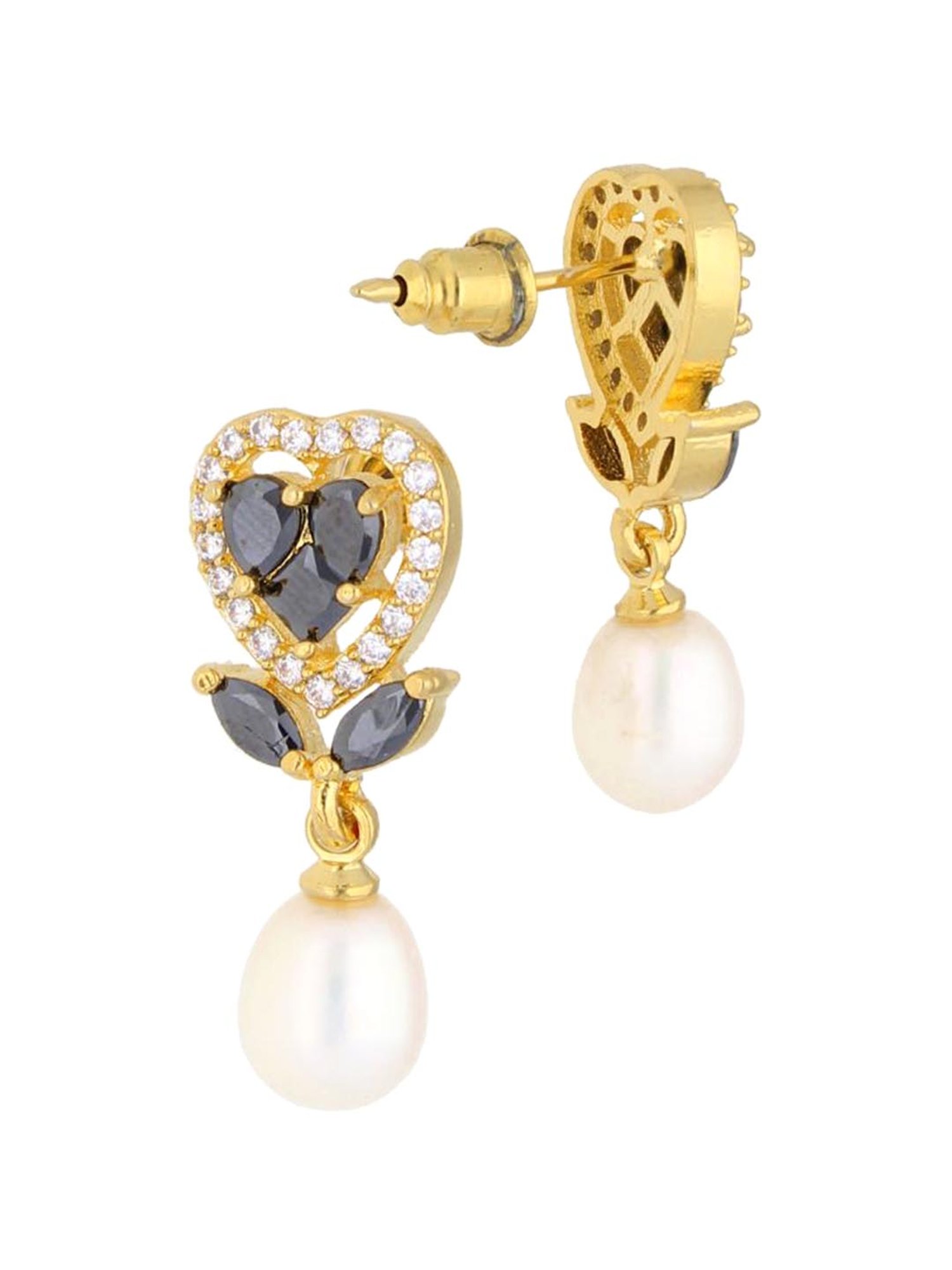 Sri Jagdamba Pearls Iditri Black & Pearl White Alloy Drop Earrings