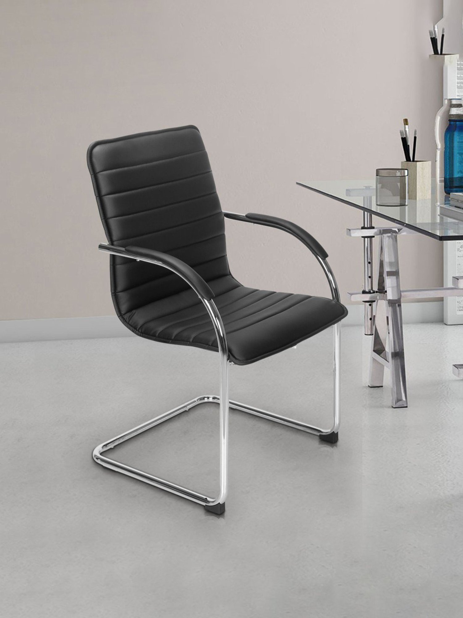 Nilkamal Runner Black Foam Visitor Chair with Armrest