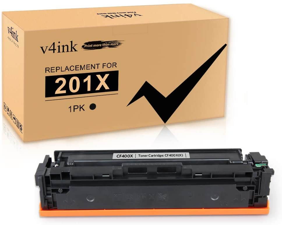 V4INK 1 Pack Compatible CF400X CF400A 201X 201A Black Toner Cartridge for use with Color Laserjet Pro M252dw M252n MFP M277dw M277n Printer