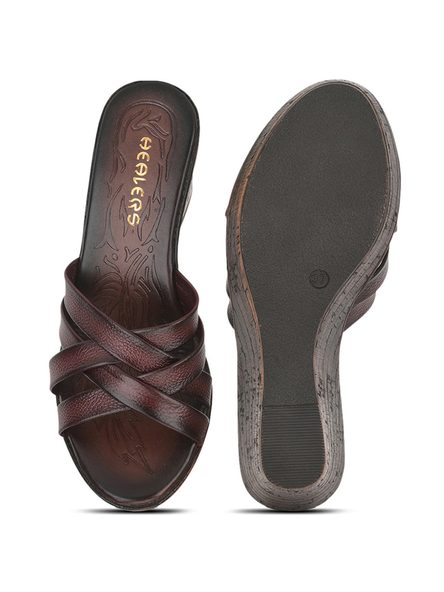 Healers by Liberty Women's TLO-12 Maroon Cross Strap Wedges