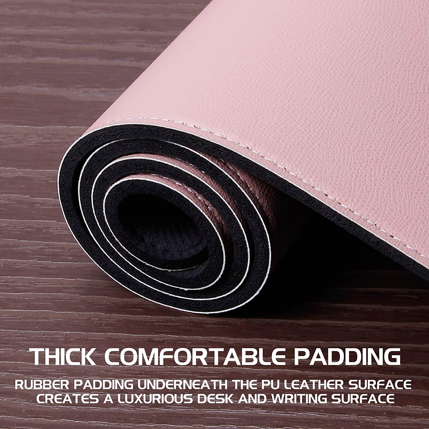 ENHANCE PU Leather Mouse Pad - Faux Leather Desk Mat Protector Extra Large - Water and Stain Resistant , Non-Slip Grip and Stitched Edges - Great Decor and Work from Home Office Accessories (Pink)