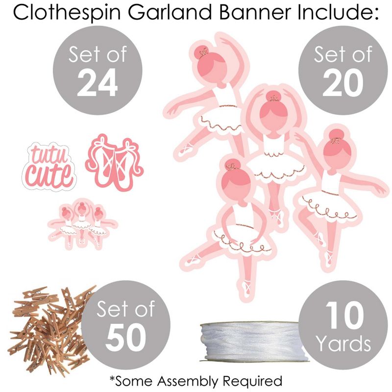 Big Dot of Happiness Tutu Cute Ballerina - Ballet Birthday Party or Baby Shower DIY Decorations - Clothespin Garland Banner - 44 Pieces