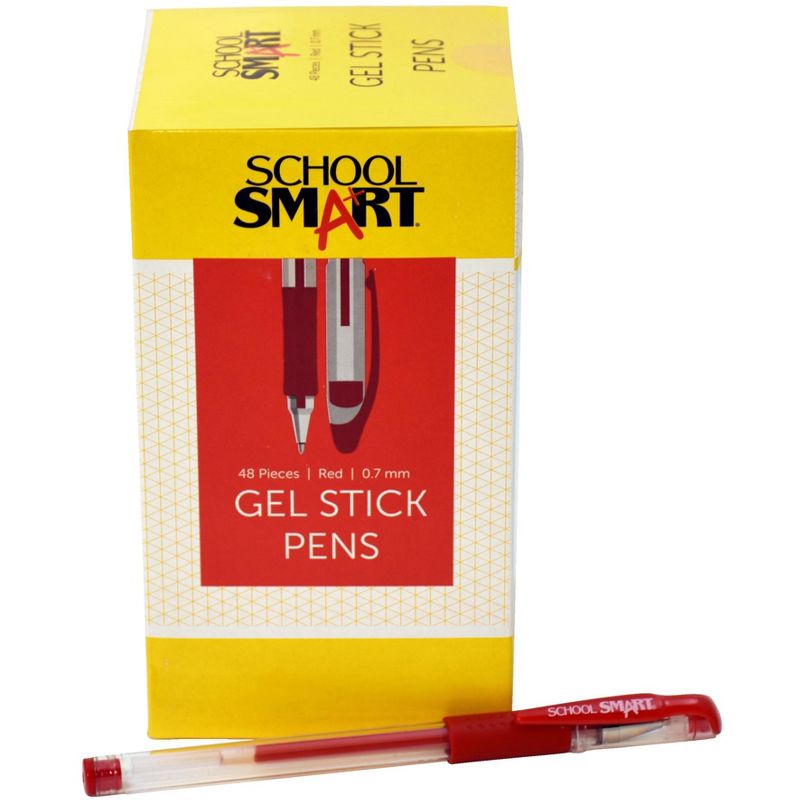 School Smart Gel Stick Pens, 0.7 mm, Red, pk of 48