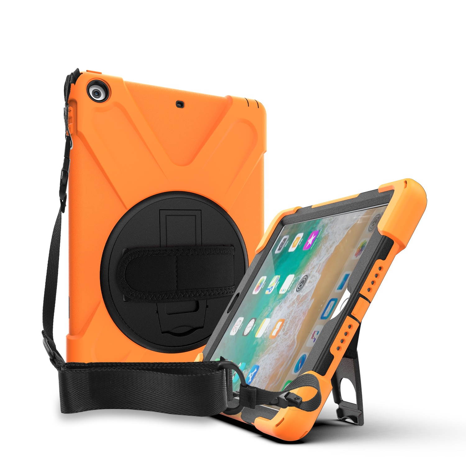 KIQ Shockproof Heavy Duty Shield Case with Impact/Crack/Shatter Resistant Ceramic Screen Protector for Apple iPad 9.7 5th 6th Generation (Orange)