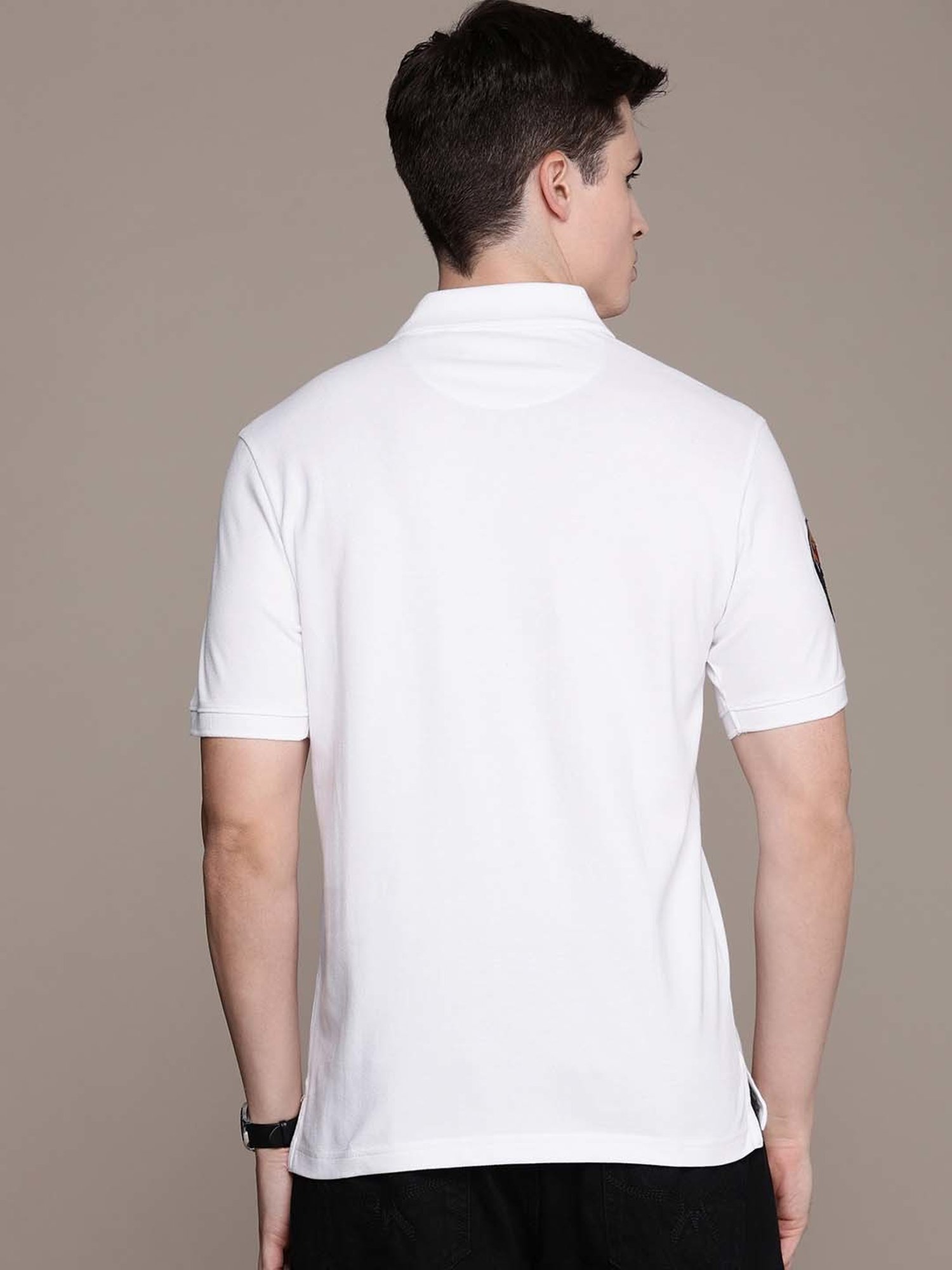 Burnt Umber White Regular Fit Printed Polo T-Shirt