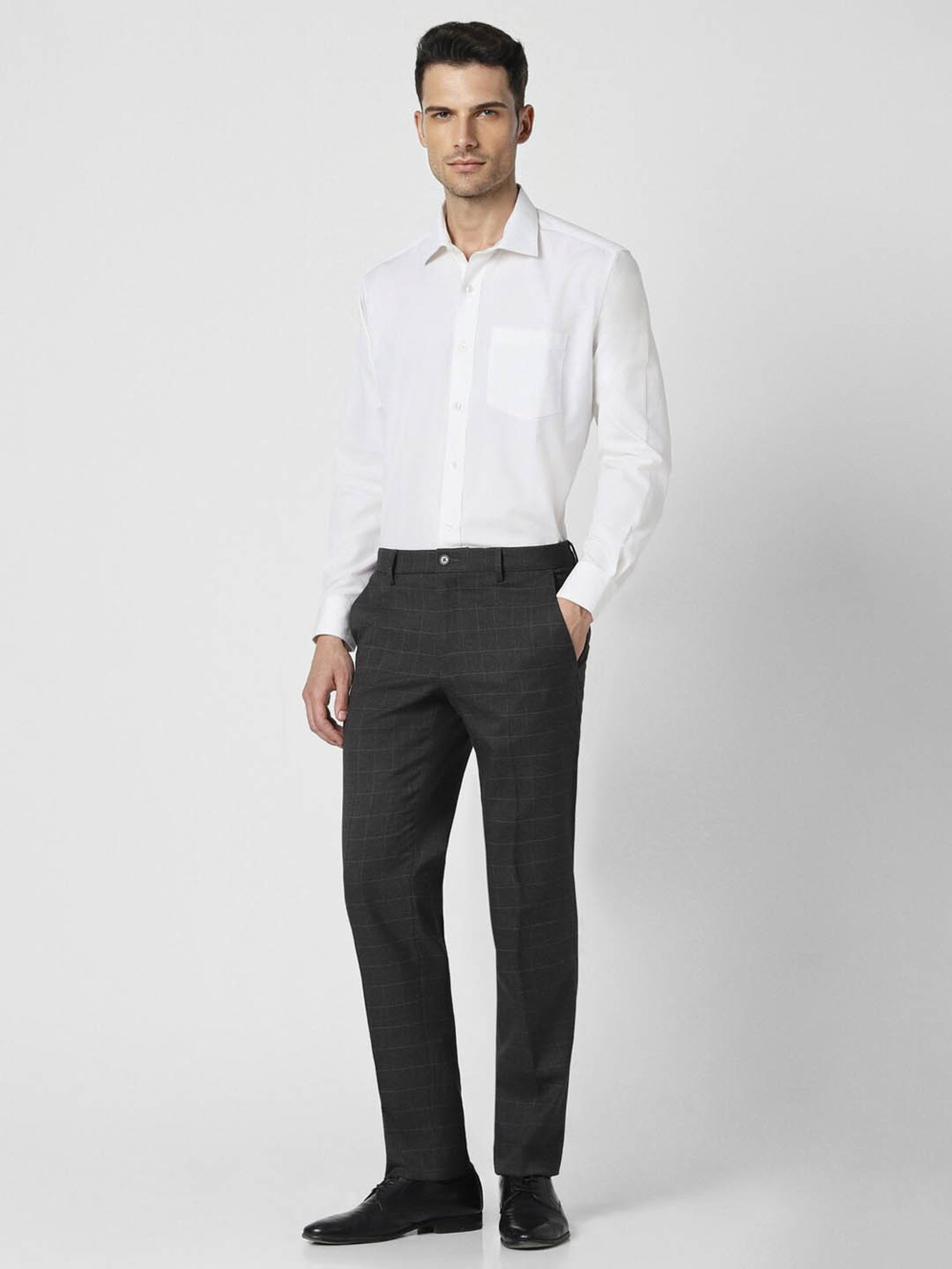 Van Heusen Mid Grey Slim Fit Checks Trousers