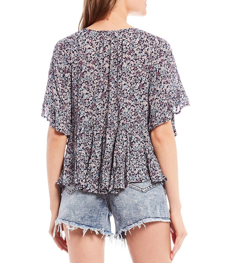 Jolt Short-Sleeve Tassel Tiered Babydoll Peplum Top