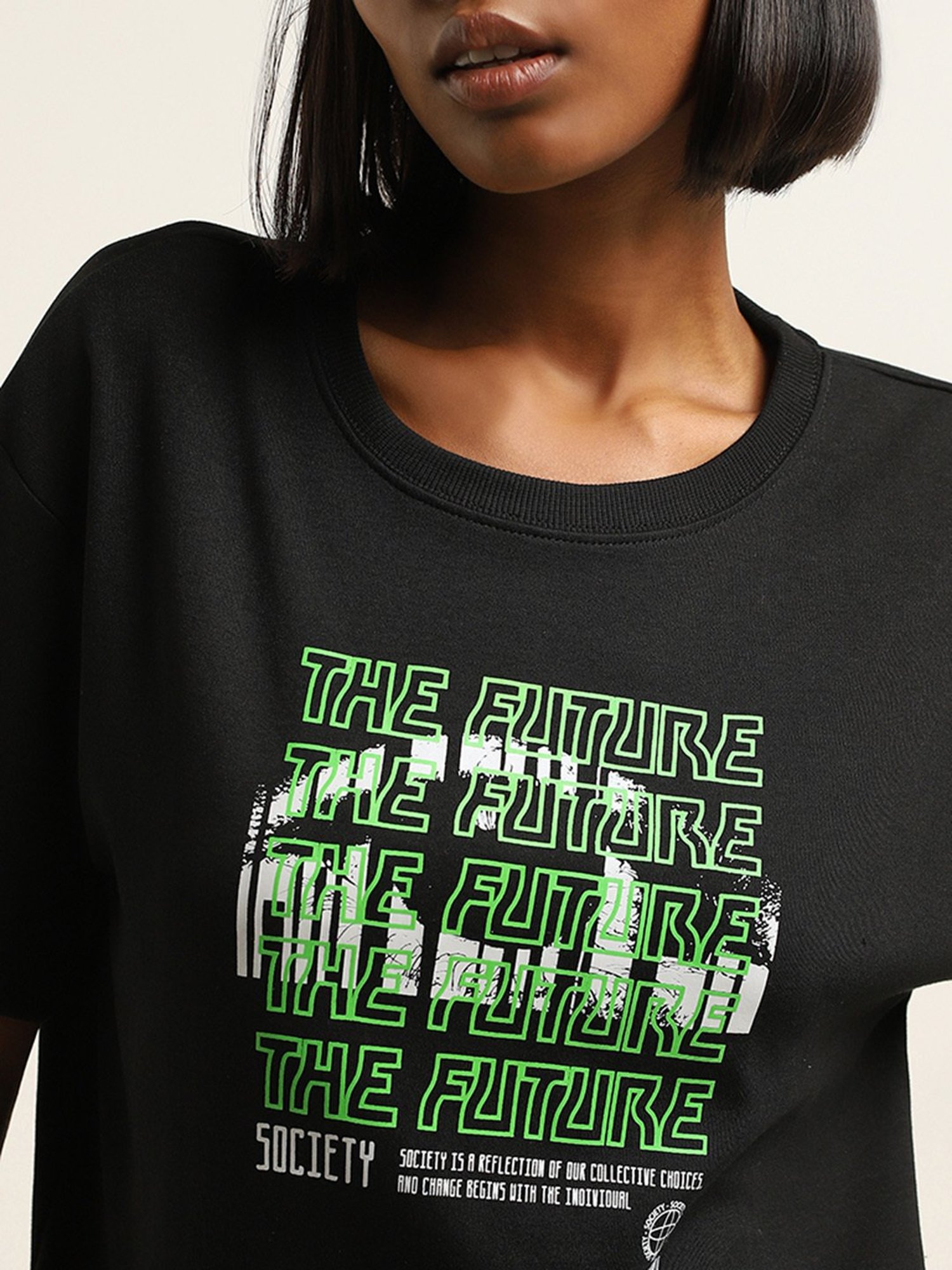 Studiofit by Westside Black Typographic Print Cotton T-Shirt