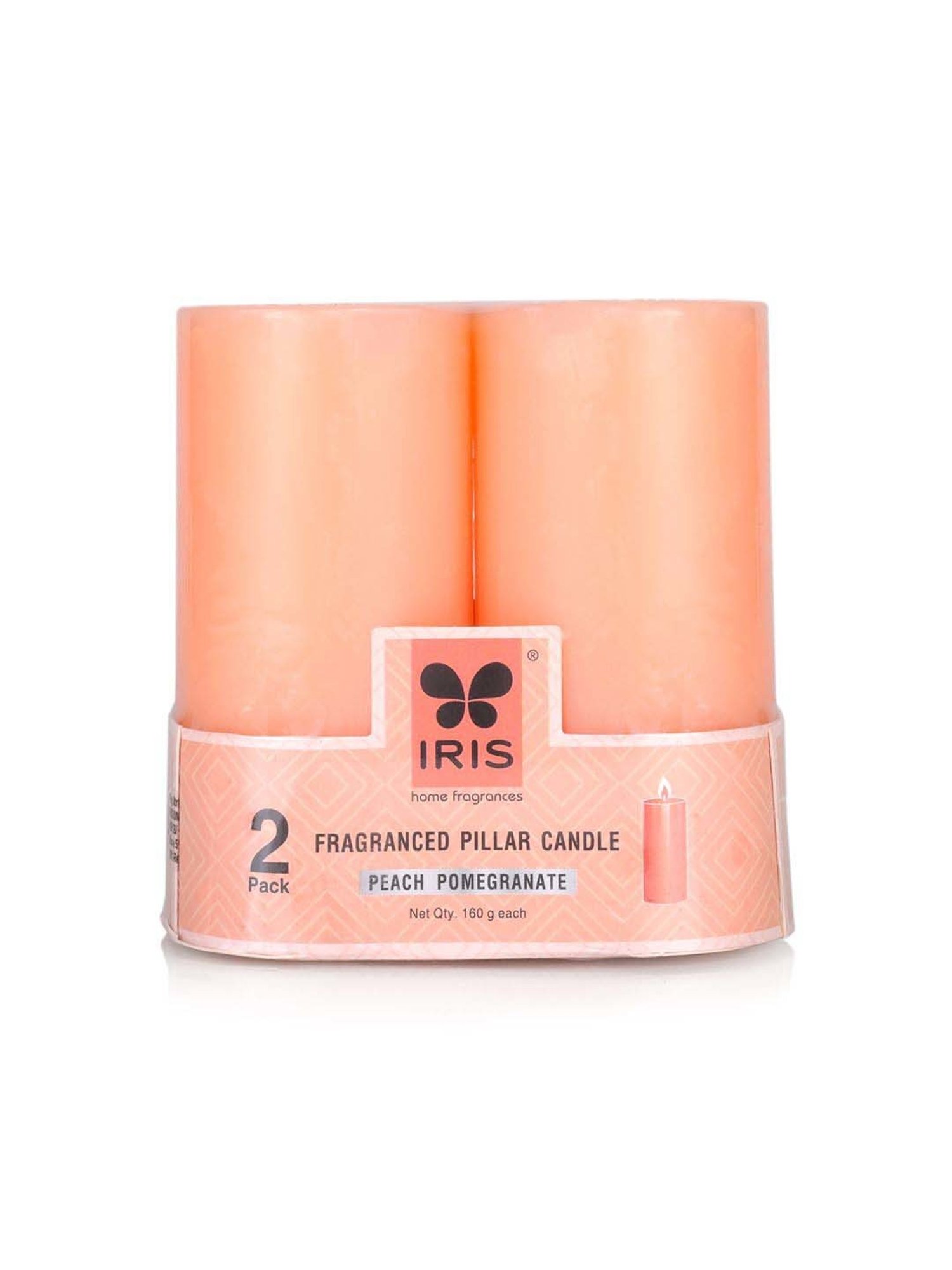 IRIS Peach Home Fragrances Peach Pomogranate Fragrance Pillar Candles - Set of 2
