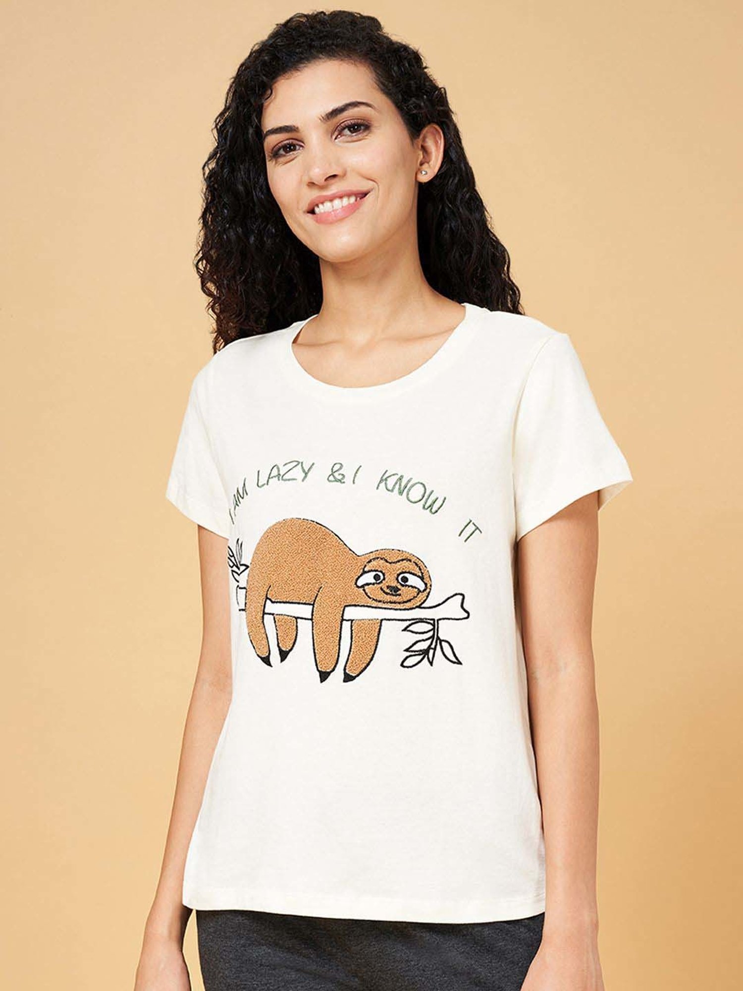 Dreamz by Pantaloons Off-White Cotton Graphic Print T-Shirt