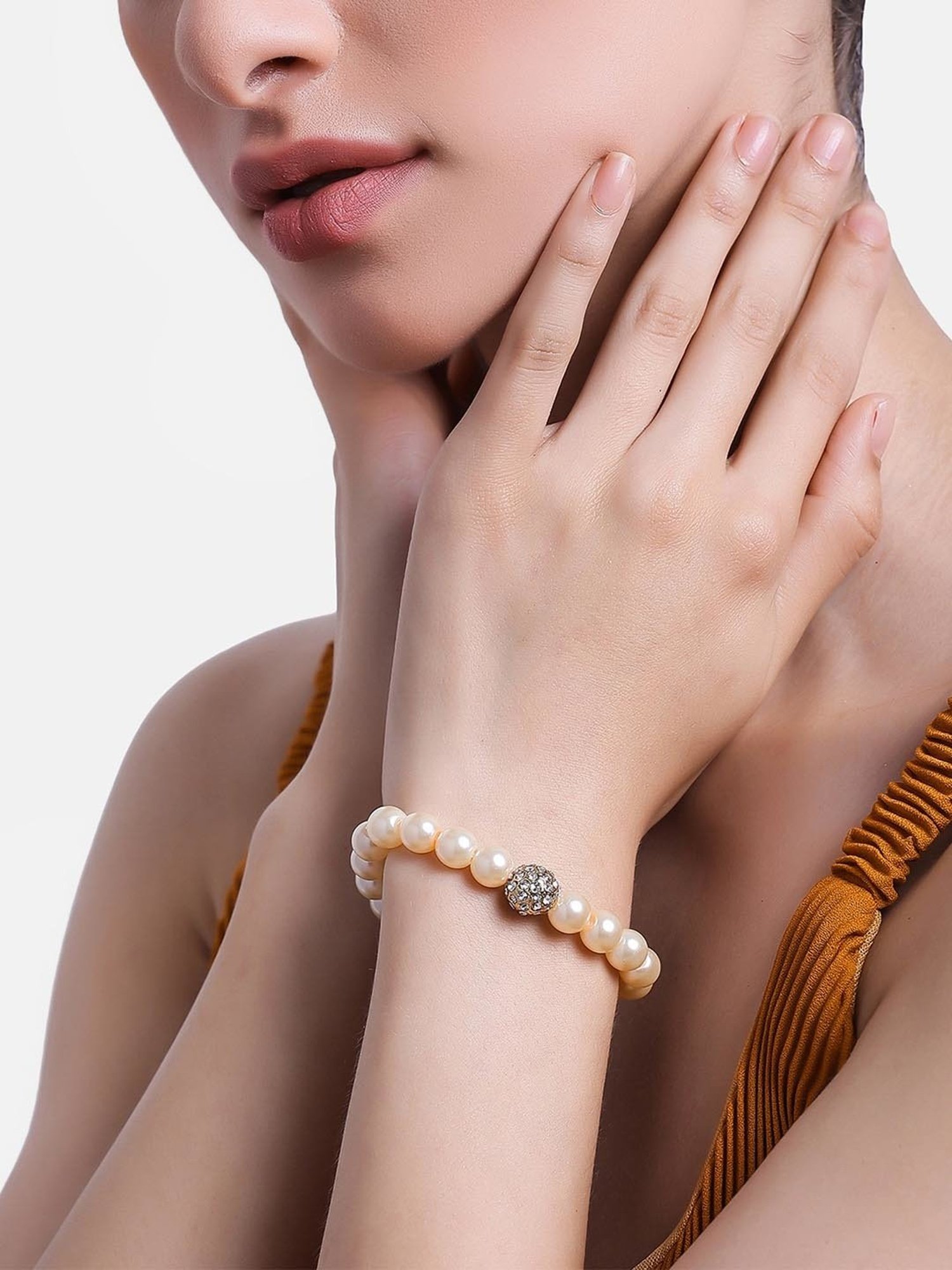 Estele Gold-Plated Single Line Pearl Bracelet for Women