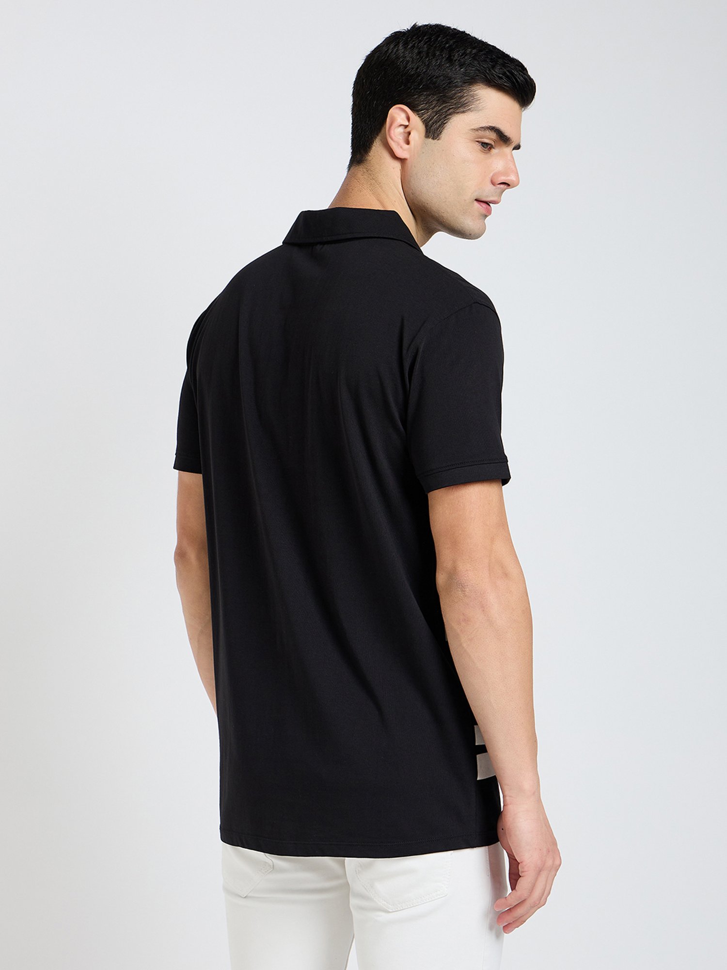 EDRIO Black Regular Fit Printed Polo T-Shirt