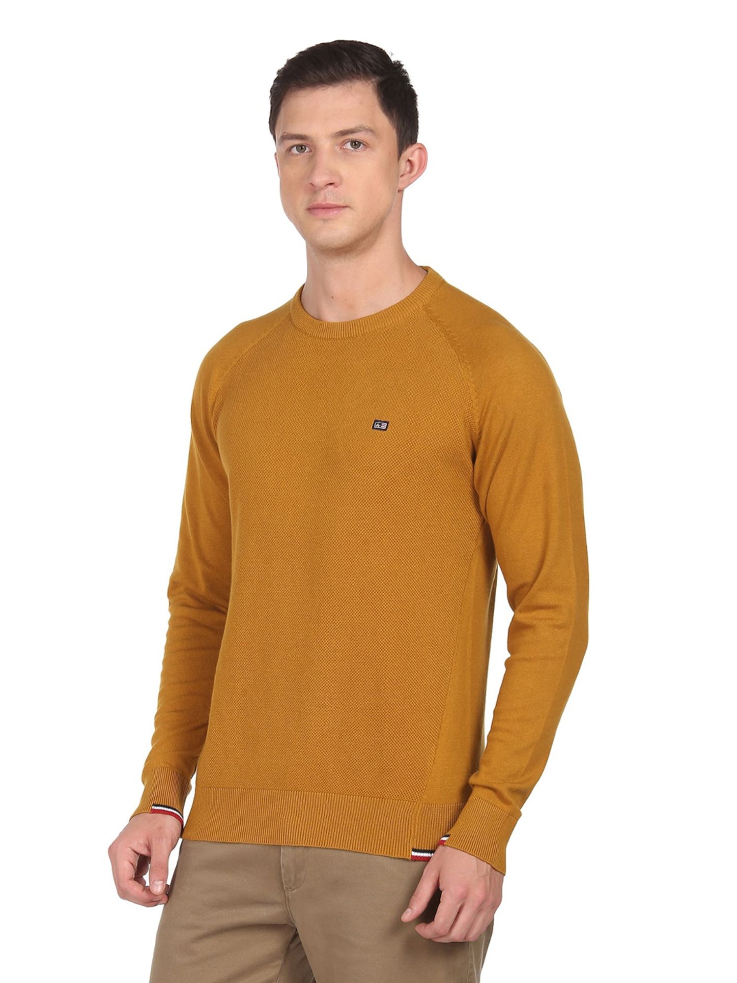 Arrow Sport Mustard Cotton Regular Fit Sweater