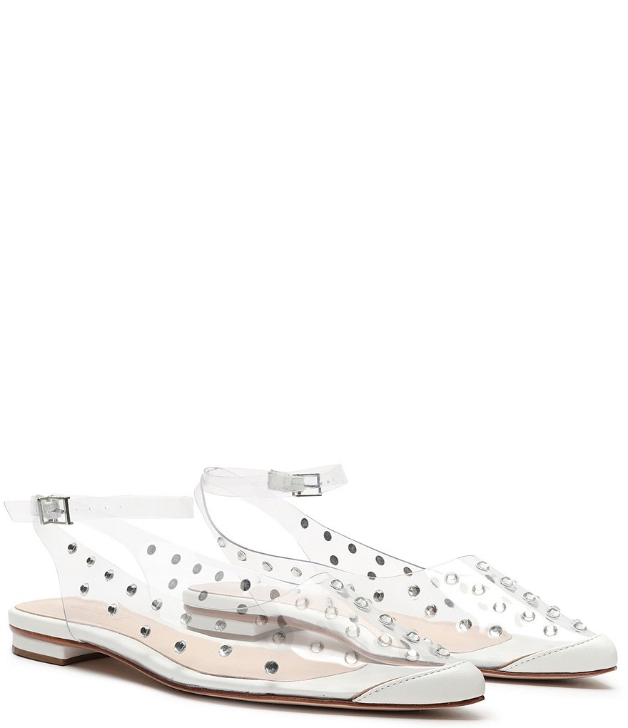 Schutz Biina Clear Vinyl Studded Pointed Toe Ankle Strap Flats