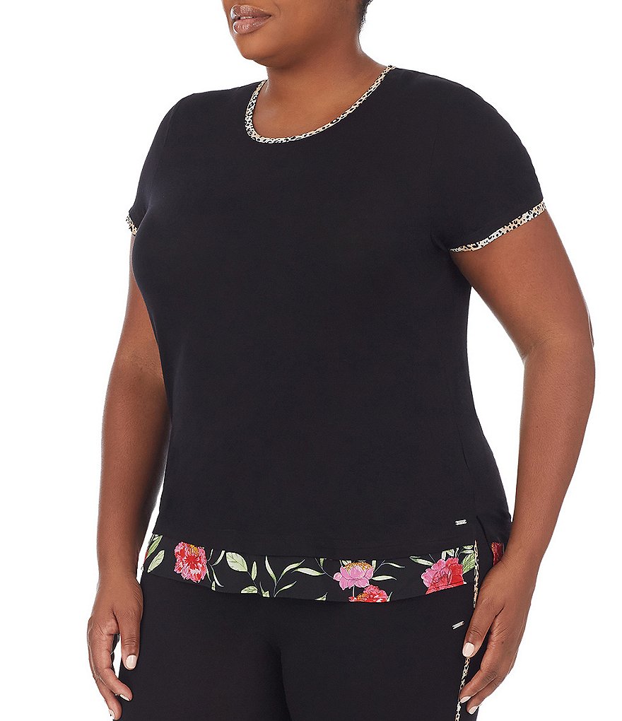 Kensie Plus Solid Short Sleeve Jersey Knit Sleep Top