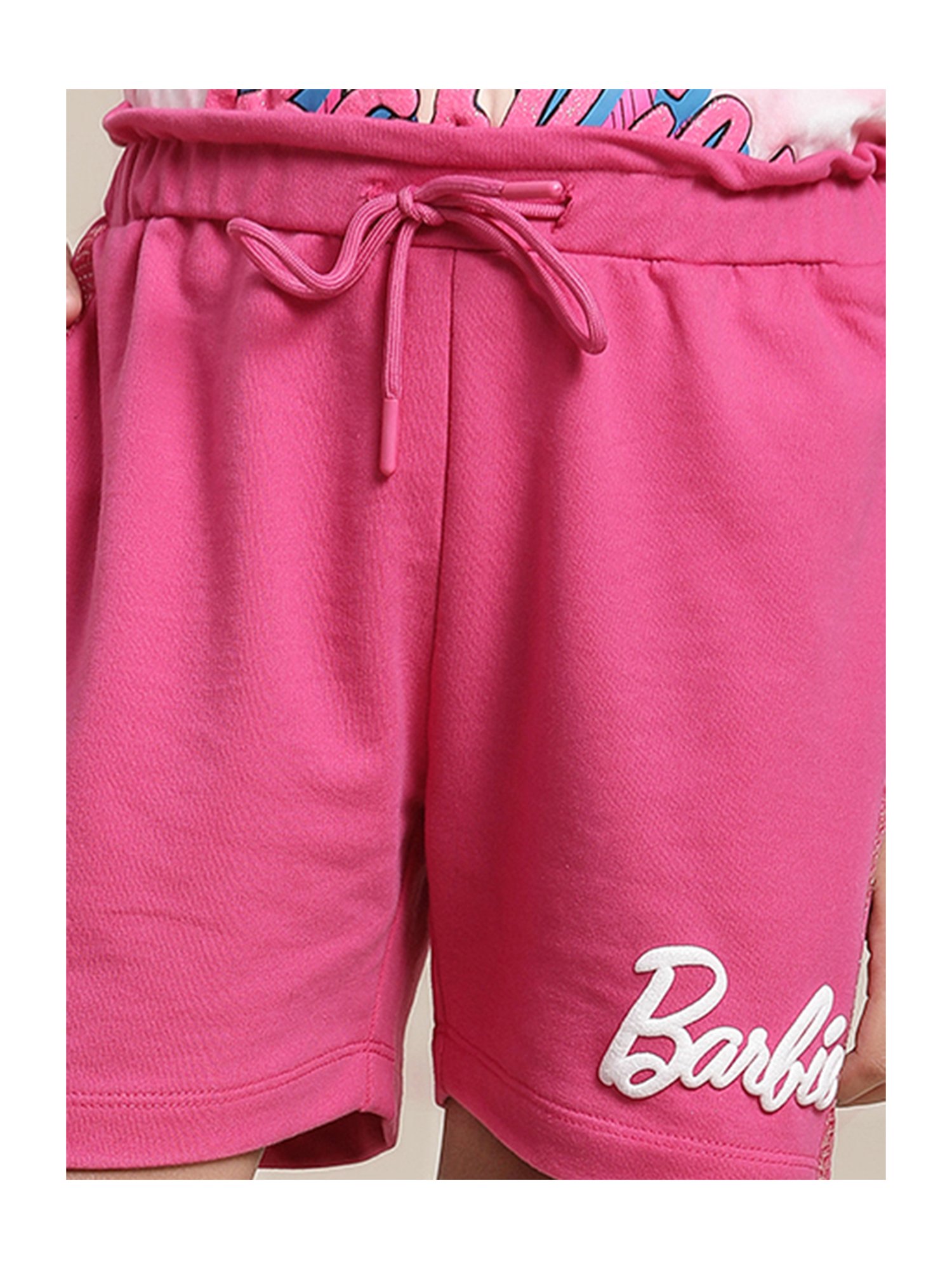 Kidsville Barbie Printed Pink Regular Fit Shorts For Girls