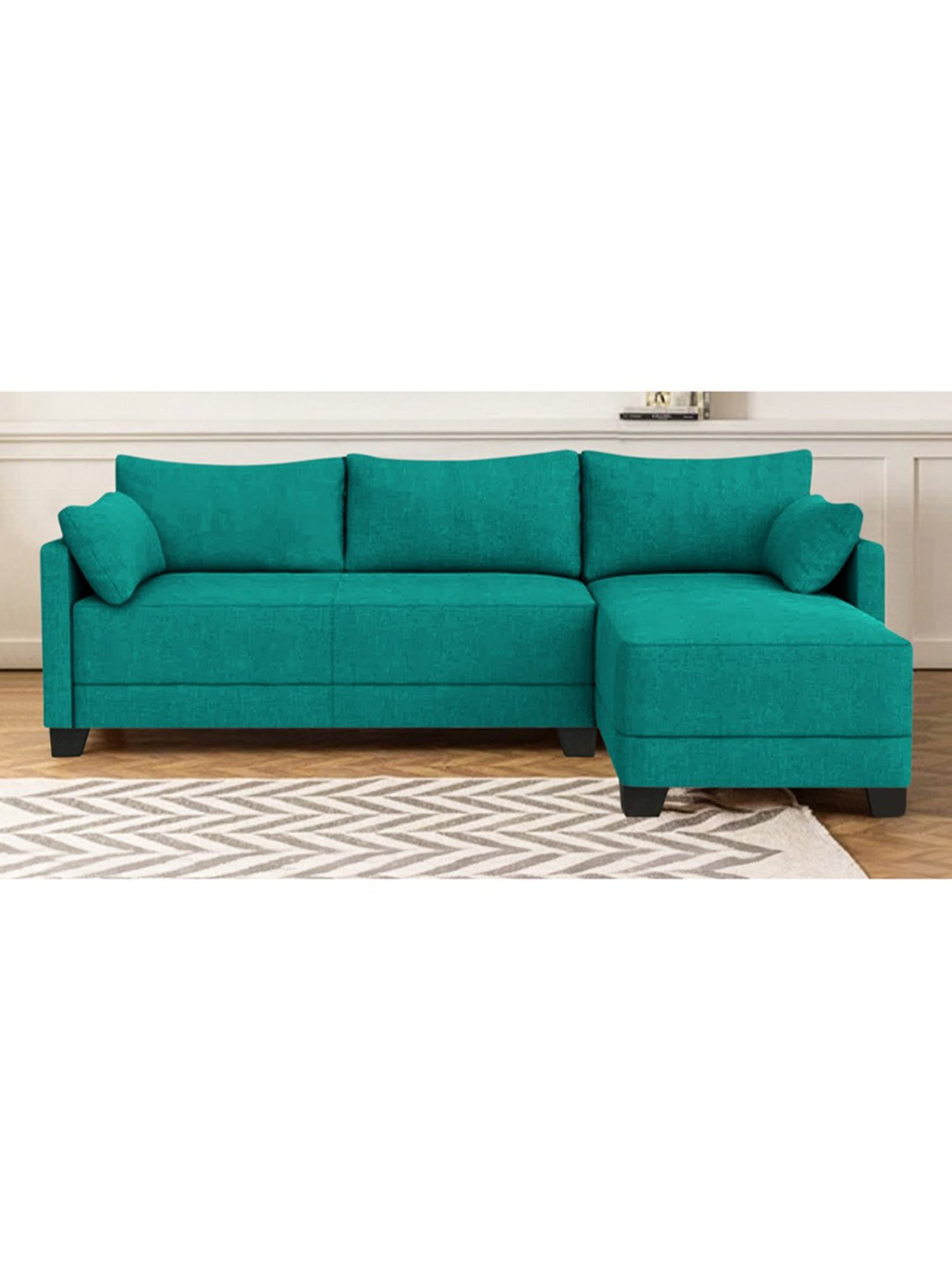 Trevi Duke Turquoise Green Fabric & Neem Wood 6 Seater RHS Sectional Sofa