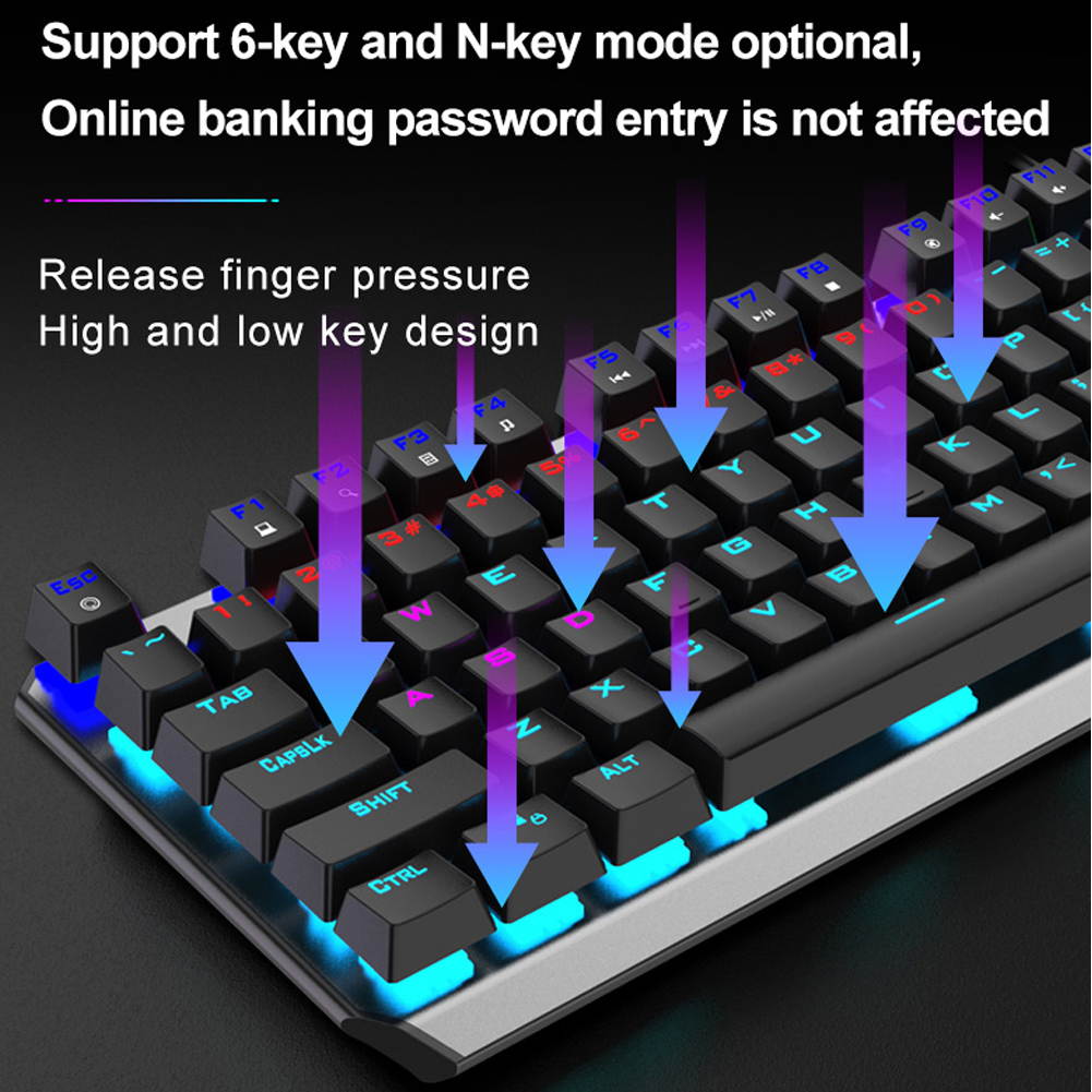 AULA F2066 II Wired Mechanical Gaming Keyboard with 104 Keys Support 6-key and N-key Mode Metal Panel Keyboard, Black