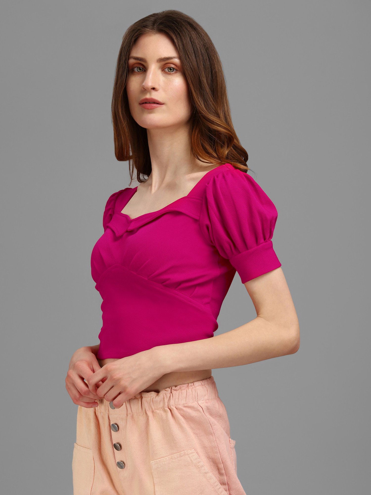 PURVAJA Pink Regular Fit Crop Top