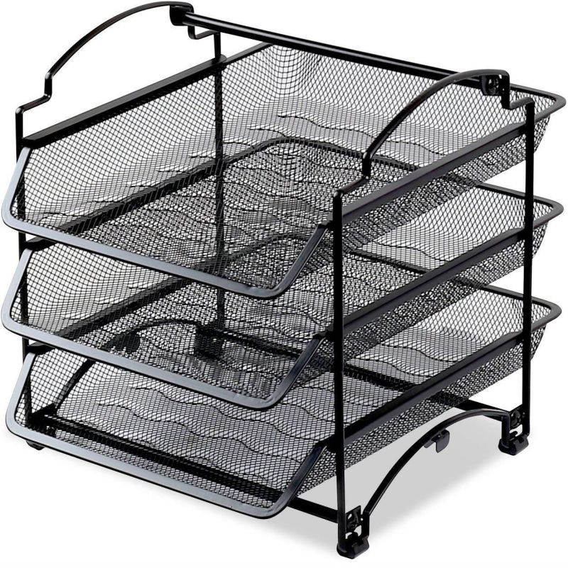 SimpleHouseware 3 Tier STACKABLE Desktop Document Letter Tray Organizer, Black