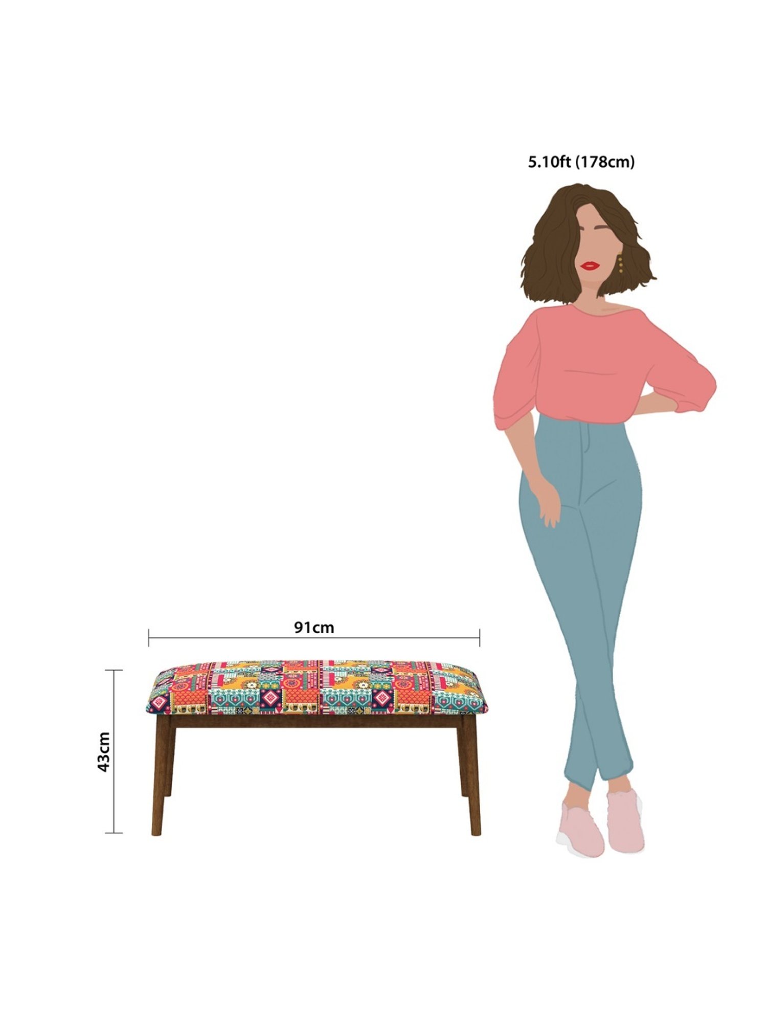 Chumbak Jodhpur Swirls Ikat Multicolor Sheesham Wood Bench