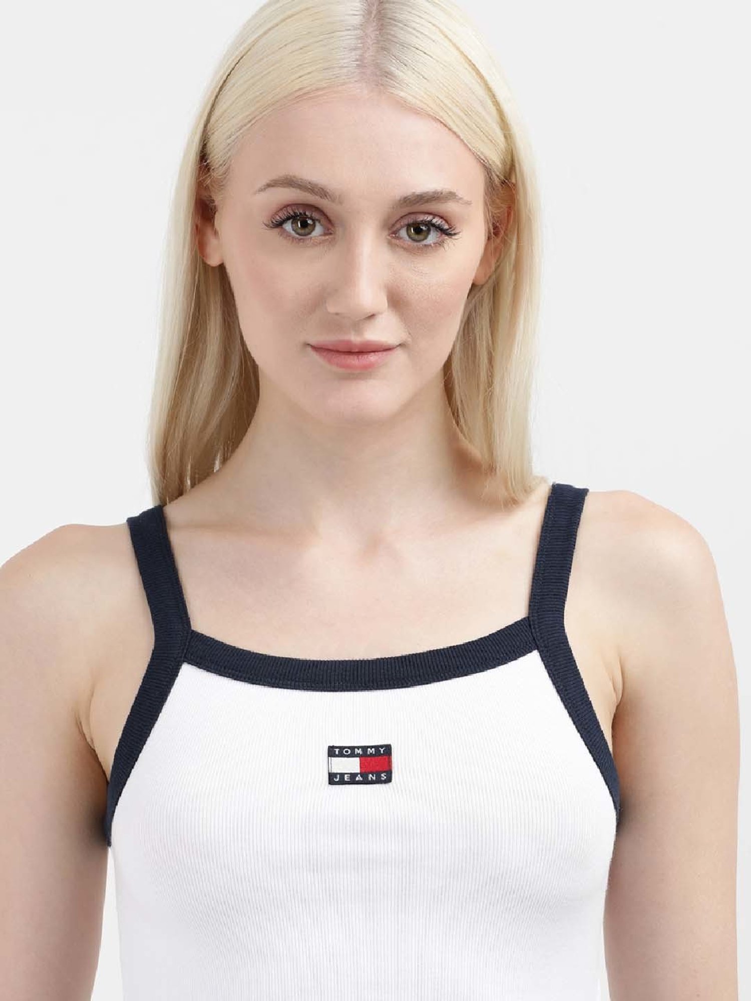 TOMMY HILFIGER White Cotton Logo Patch Work Top