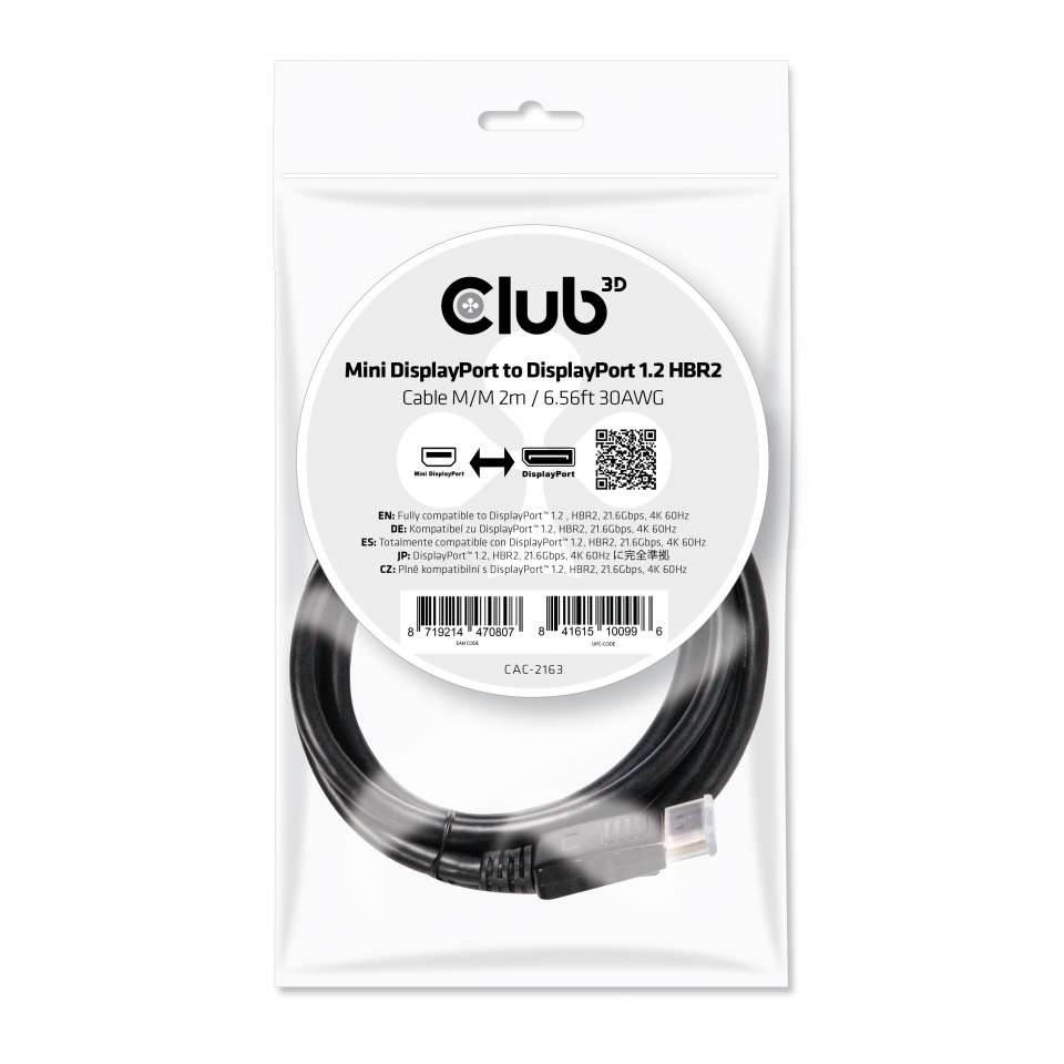Club3D CAC-2163 6.56 ft. Mini DisplayPort to DisplayPort 1.2 HBR2 Cable M/M 2m/6.56ft 30AWG